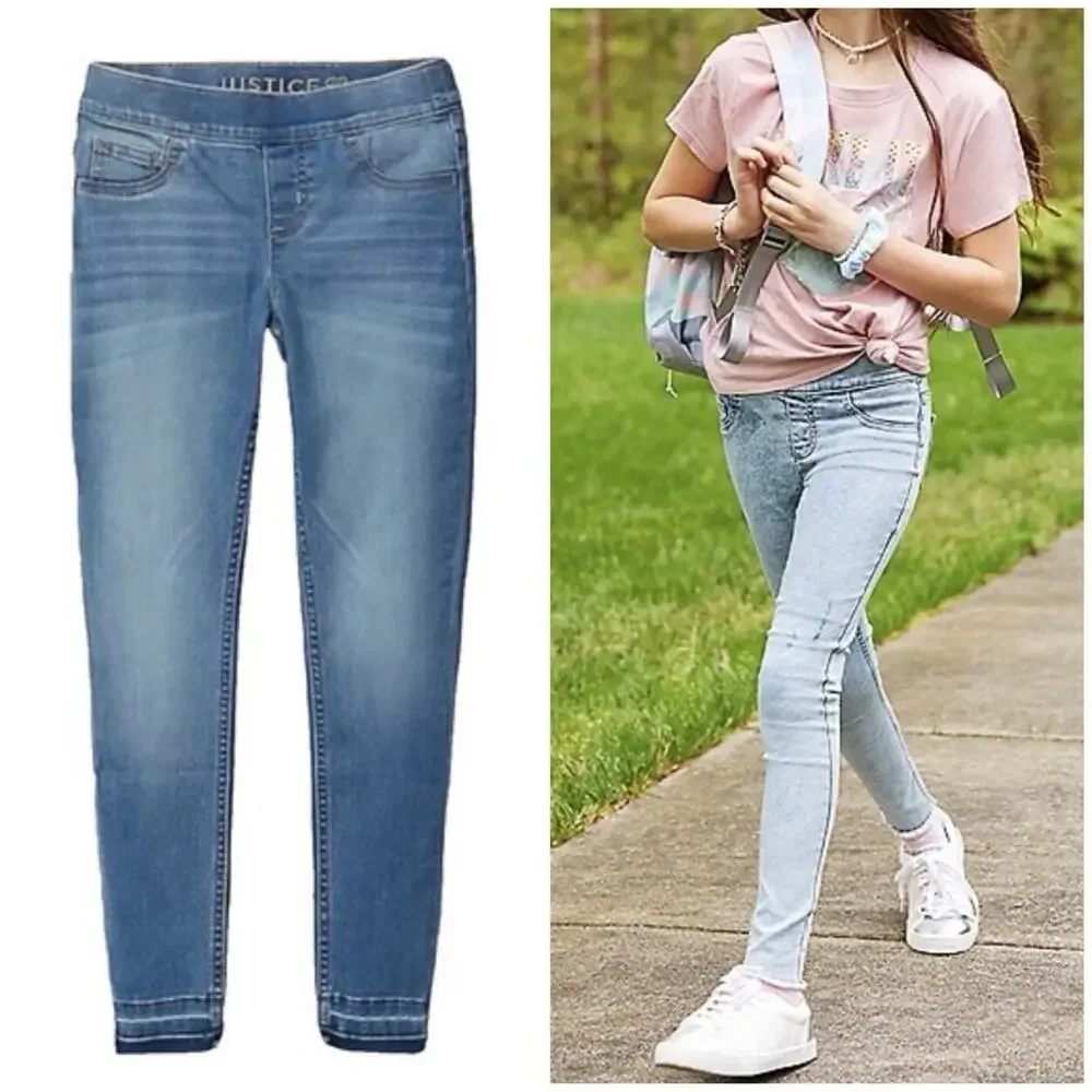 Lot Of 2 Justice Stretchy Girls' Pull On Jean Leggings Jeggings Pants Size 14
